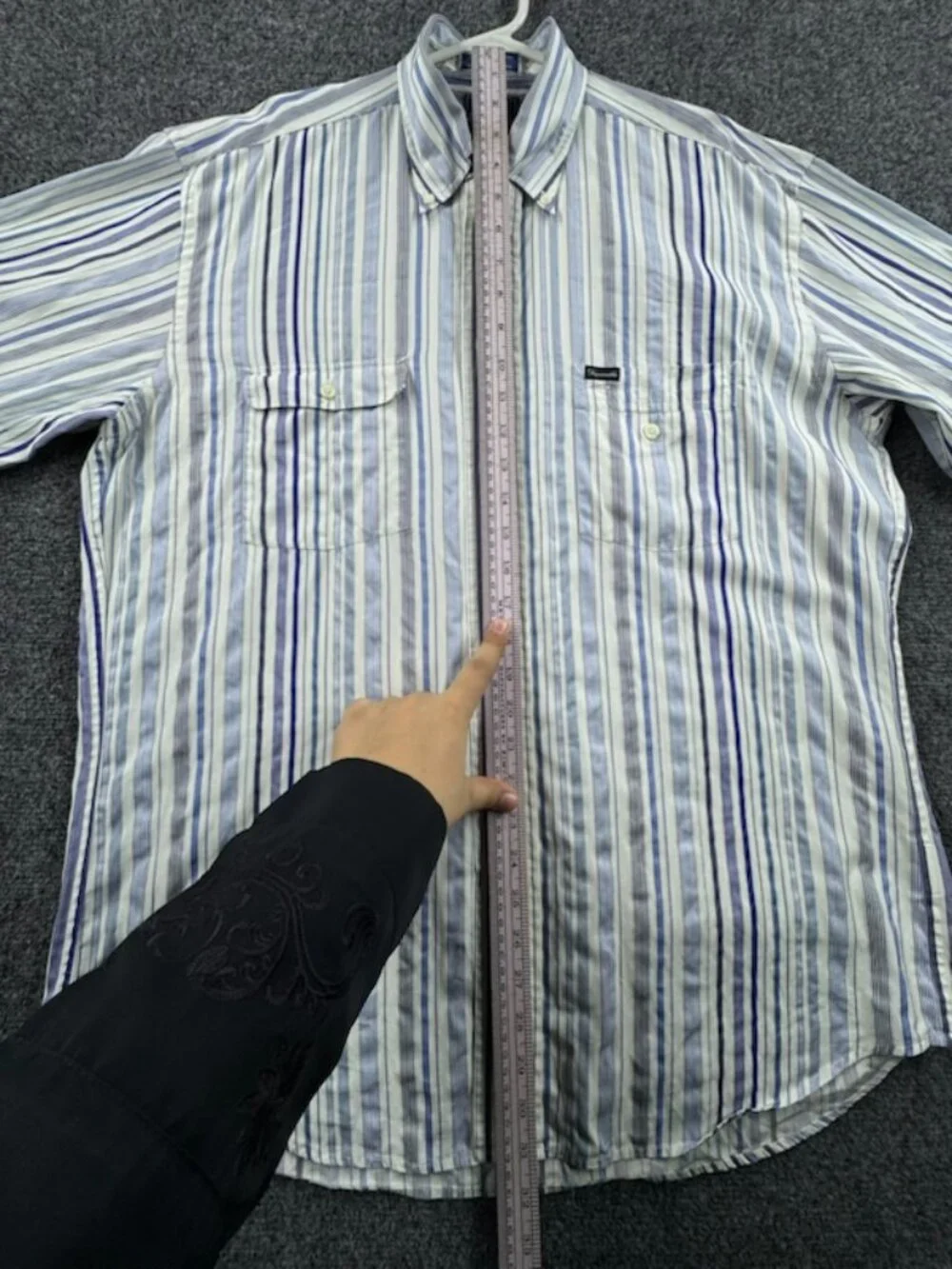Faconnable Blue White Button-Down Striped Logo Medium Shirt Men Pocket Cotton